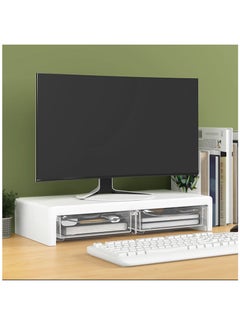 Hihonor 2-Tier Monitor Stand Riser ,Computer Desk Organizer with Drawer for Laptop, Computer, iMac, White  - Image 2