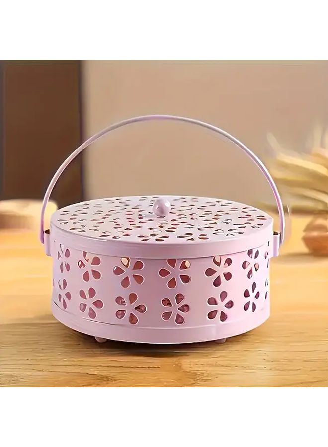 Pink Retro Mosquito Coil Holder With Plum Blossom Pattern Fireproof Incense Burner Portable Circular Design With Handle For Indoor Outdoor Use No Electricity Needed Camping Christmas Halloween New Year Decorations Mosquito Repellent Device - Image 3