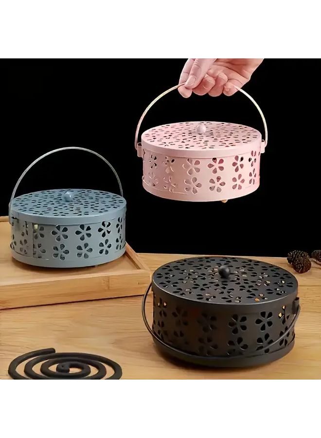 Pink Retro Mosquito Coil Holder With Plum Blossom Pattern Fireproof Incense Burner Portable Circular Design With Handle For Indoor Outdoor Use No Electricity Needed Camping Christmas Halloween New Year Decorations Mosquito Repellent Device - Image 4