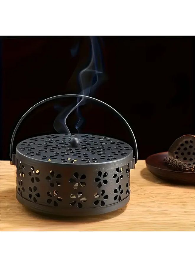 Pink Retro Mosquito Coil Holder With Plum Blossom Pattern Fireproof Incense Burner Portable Circular Design With Handle For Indoor Outdoor Use No Electricity Needed Camping Christmas Halloween New Year Decorations Mosquito Repellent Device - Image 1