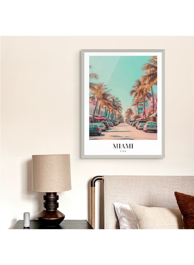 Art Decor - Art Decor Framed Fine Art of Miami Coastal Cityscape Portrait Print Travel USA Tropical Wall Decor for Home Living Room Bedroom Office Studio Hotel and Gifting - Image 1