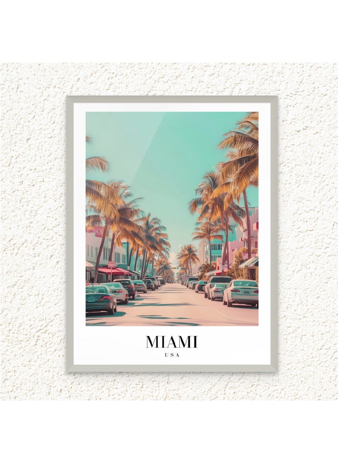 Art Decor - Art Decor Framed Fine Art of Miami Coastal Cityscape Portrait Print Travel USA Tropical Wall Decor for Home Living Room Bedroom Office Studio Hotel and Gifting - Image 1
