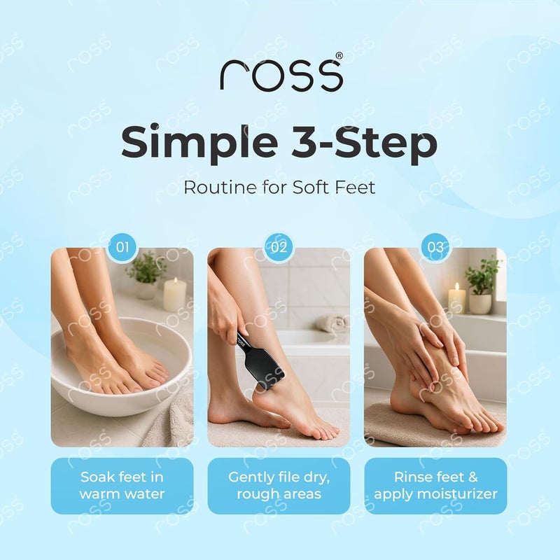 Ross Curved Foot File Scrubber – Wide Surface Callus Remover for Cracked Heels & Dead Skin | Pedicure Tool with Anti-Slip Handle & Hanging Loop | Professional Foot Care for Smooth Feet (Black) - Image 4
