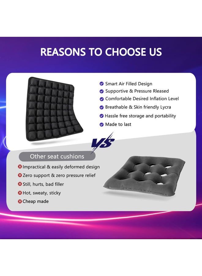 SUNFICON Air Seat Cushion Inflatable Comfort Cushion Portable Car Seat Office Chair Wheelchair Pad Anti Bedsore Orthopedics Pain Pressure Relief Cushion Camping Seat Mat w Pump 18"x16" Black - Image 5
