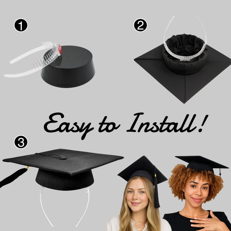 ADVANSYNC GradCapBand DELUXE Graduation Cap Headband (Black and Clear) - Image 2