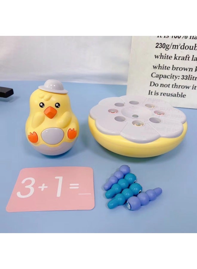 Educational Early Education Enlightenment Digital Card Cute Chicken Catching Insects Tumbler Magnetic Catching Caterpillar Game For Children-Color:Chicken Bug Catching Toy ]  - Image 3