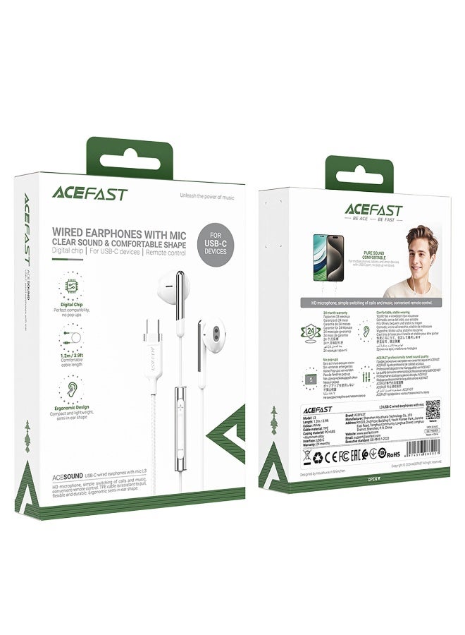 ACEFAST L3 1.2m USB-C Wired Earphone Clear Sound Headphone with Mic Control - Image 3