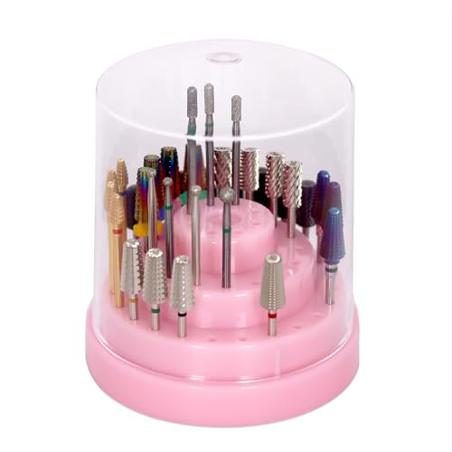 PANA Round Cake Tier Nail Drill Bit Holder Display Organizer Case Dustproof Carbide Bit Storage Container Box For Manicure Tools Nail Salon 48 Holes Pink Drill Bits Not Included - Image 1