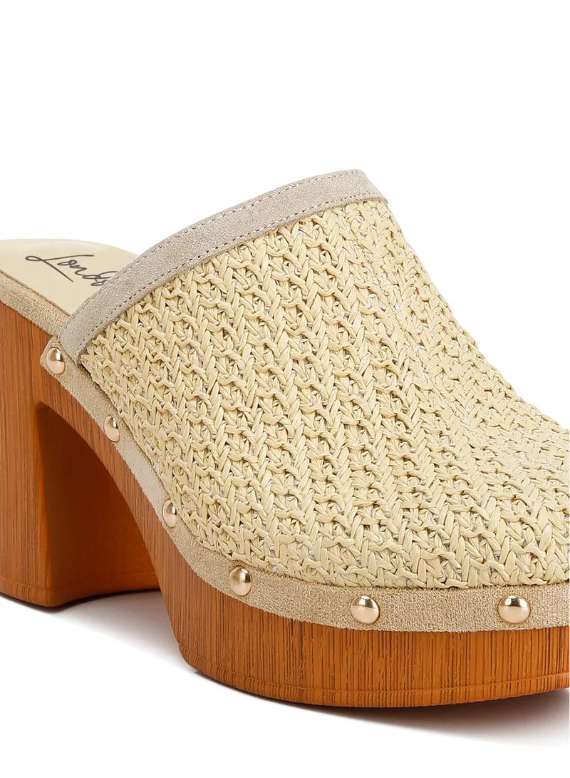 London Rag Raffia Platform Clogs in Natural