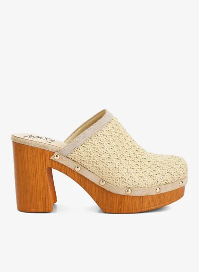 London Rag Raffia Platform Clogs in Natural