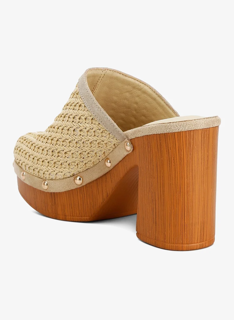 London Rag Natural Raffia Platform Clogs in Natural for Women | Best Price UAE