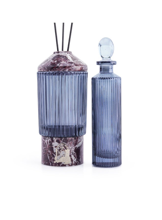 Layers Glassy (Rosso Levanto) Reed Diffuser with Bottle – Natural Marble & Colored Glass – Choose Your Glass Color - Image 1