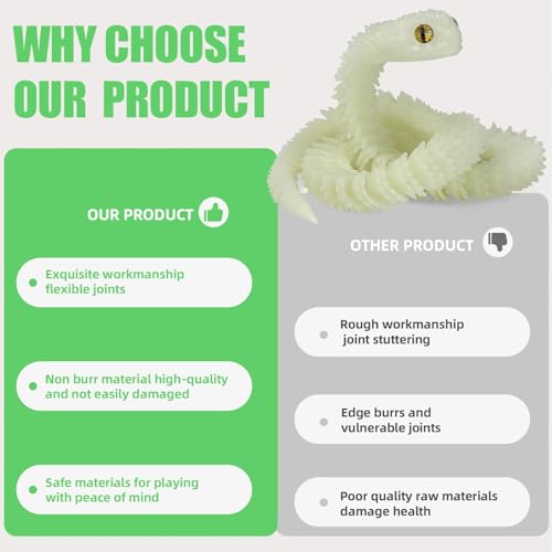 Binvin 3D Printed AnimalsSnake Viper3D Printed Snake Toys Articulated Snake 3D Printed Animals Animal Model Ornaments Creative Funny Toy Festival Gift for Frends Pearl Blue 24Inch - Image 4