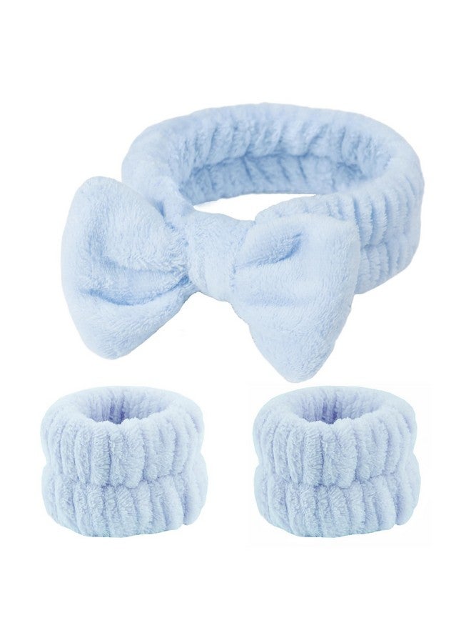Fmeida Spa Headband And Wristband Set,Light Blue, 3 Pack,Spa Night Essentials - Image 1