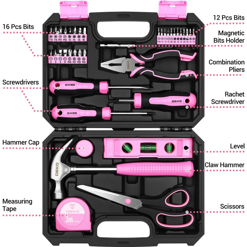 Dekopro Tool Set For Women: Pink Tool Set For Home Repair  Womens Tool Kit For All Purpose 42 Piece - Image 2
