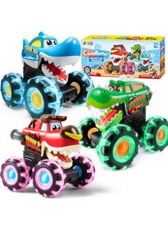 JOYIN JOYIN 3 Pack Monster Truck Toy - Motion Activated Light-Up Cars for Toddlers - Monster Treads Lightning Wheels - Baby Toy Present - Press & Go Cars for Boys Girls  - Image 1