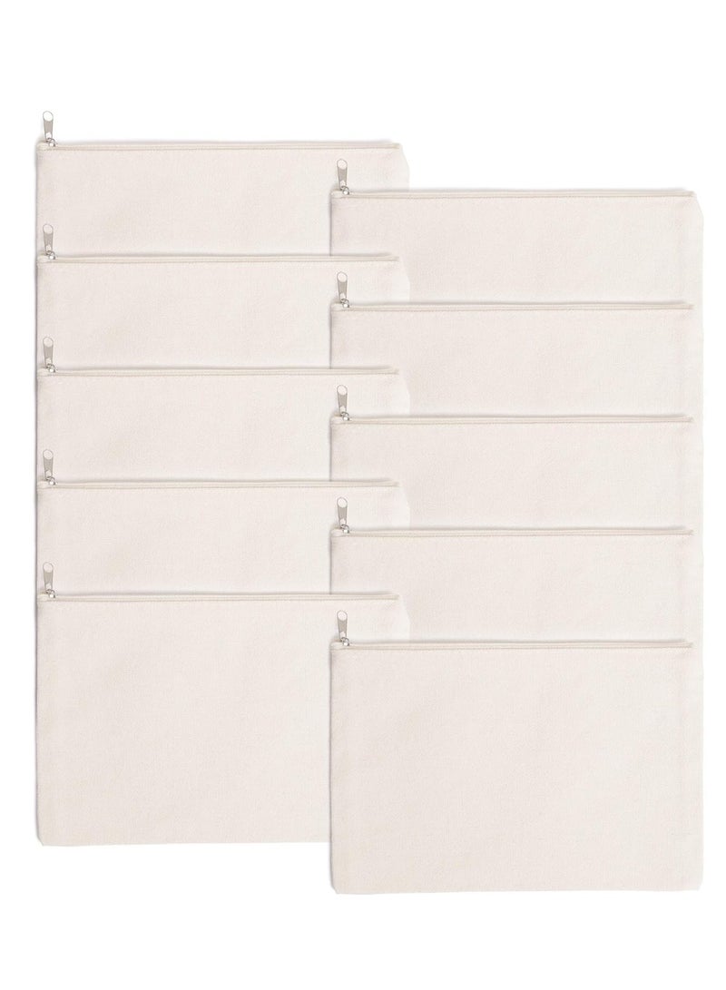 دوركو 10 حزمة قماش سحاب حقيبة السائبة، DIY الحرف الفراغات متعددة الأغراض القلم حالة كيس ماكياج، القلم حالة كيس ماكياج المرحاض منظم السفر، 12 * 21 سم (البيج) - Image 1