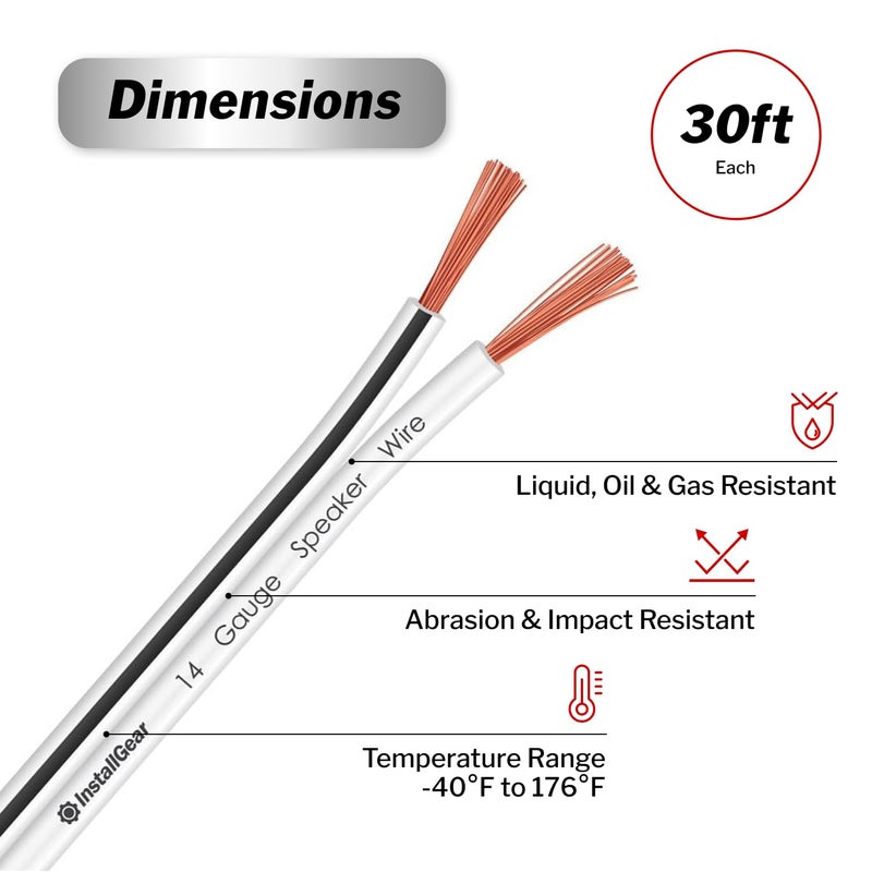 InstallGear 14 Gauge Speaker Wire - 30ft Black Audio Cable for Car Speakers, Home Theater, Surround Sound, Radio - Durable Copper-Clad Aluminum AWG Wire for Clear Sound Transmission - Image 3