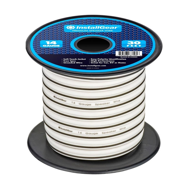 InstallGear 14 Gauge Speaker Wire - 30ft Black Audio Cable for Car Speakers, Home Theater, Surround Sound, Radio - Durable Copper-Clad Aluminum AWG Wire for Clear Sound Transmission - Image 1