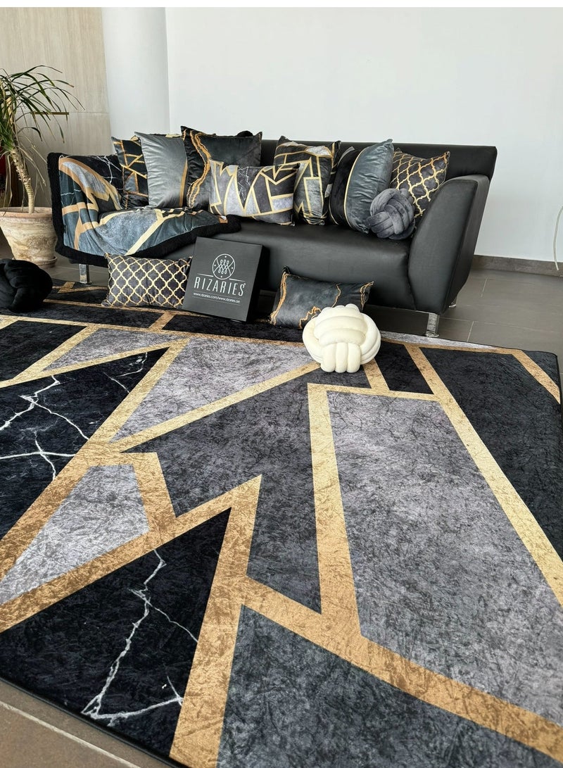 RIZARIES Grey Mosaic Centerpiece Rug, Fabric, Rectangle - Image 1