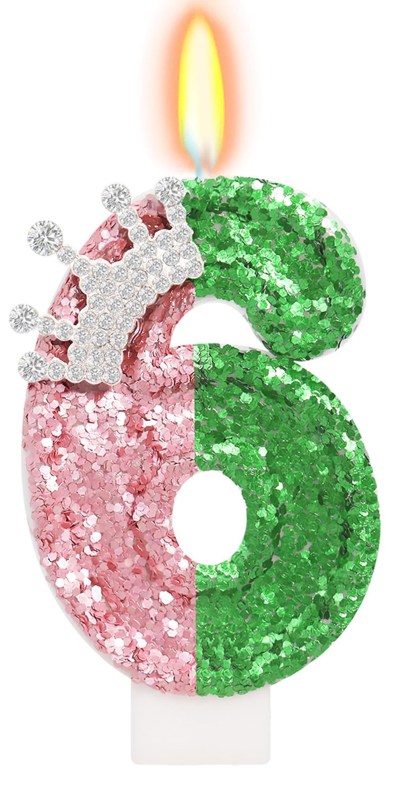 ElekFX Pink and Green Birthday Number Candle, Wicked Birthday Decorations, Cake Topper Decoration for Birthday Party Decorations (Number 6) - Image 1