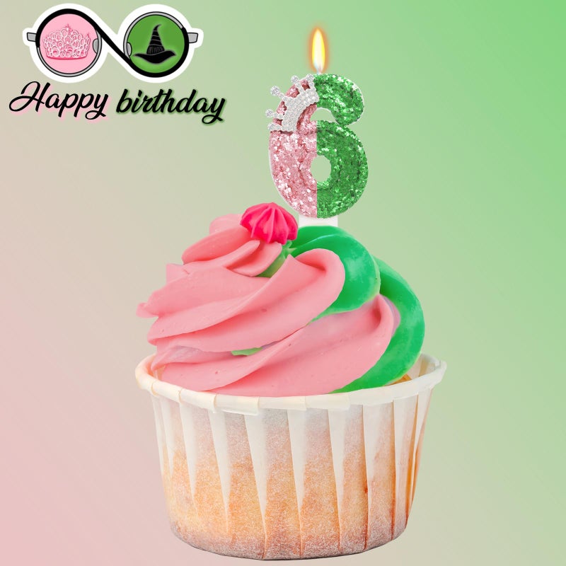 ElekFX Pink and Green Birthday Number Candle, Wicked Birthday Decorations, Cake Topper Decoration for Birthday Party Decorations (Number 6) - Image 3