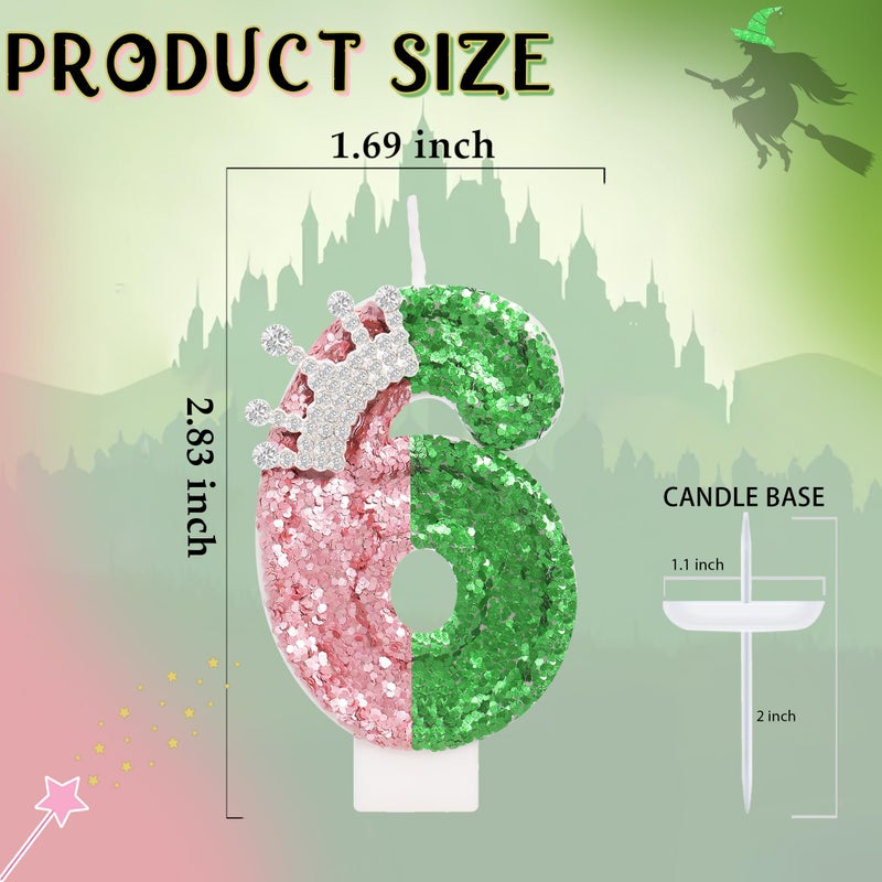 ElekFX Pink and Green Birthday Number Candle, Wicked Birthday Decorations, Cake Topper Decoration for Birthday Party Decorations (Number 6) - Image 2