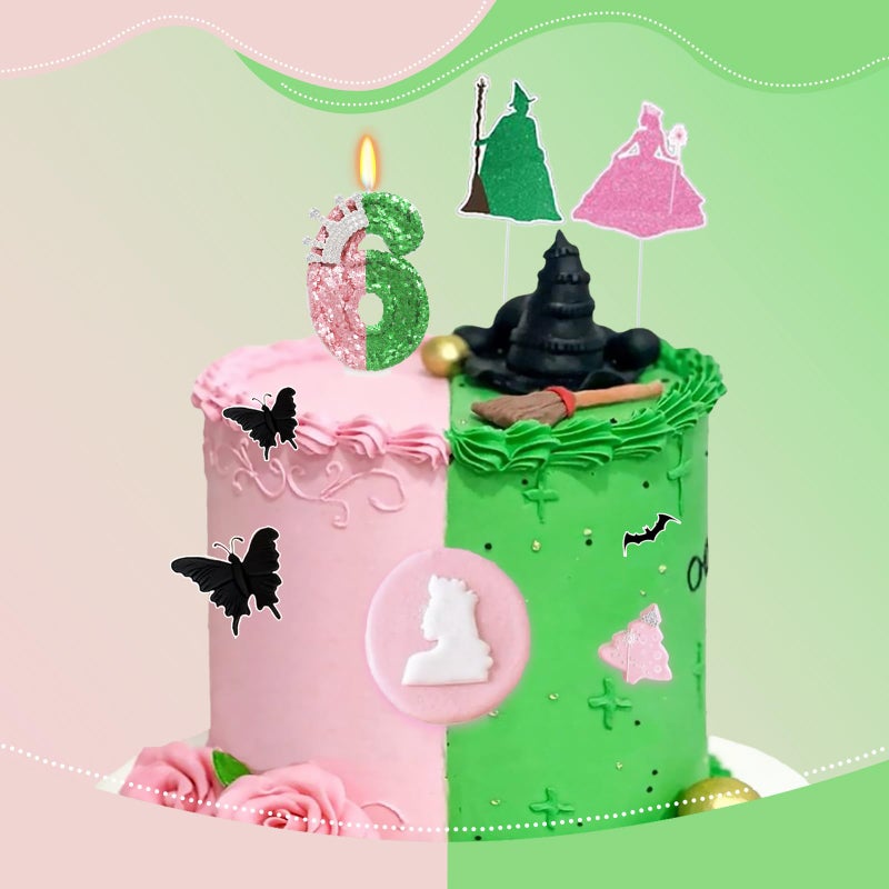 ElekFX Pink and Green Birthday Number Candle, Wicked Birthday Decorations, Cake Topper Decoration for Birthday Party Decorations (Number 6) - Image 4