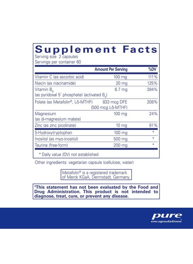 Pure Encapsulations سيروبلس ؛ دعم السيروتونين غير المسبب للحساسية لدعم التوتر العرضي المعتدل ؛ 120 كبسولة - Image 3