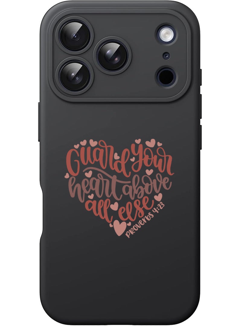 Theodor Protective Slim Fit Case Liquid Silicone Cover with Full Body Protection Anti-Scratch Shockproof Case For Apple iPhone 17 Pro (Black) Guard your heart above all else - Image 1