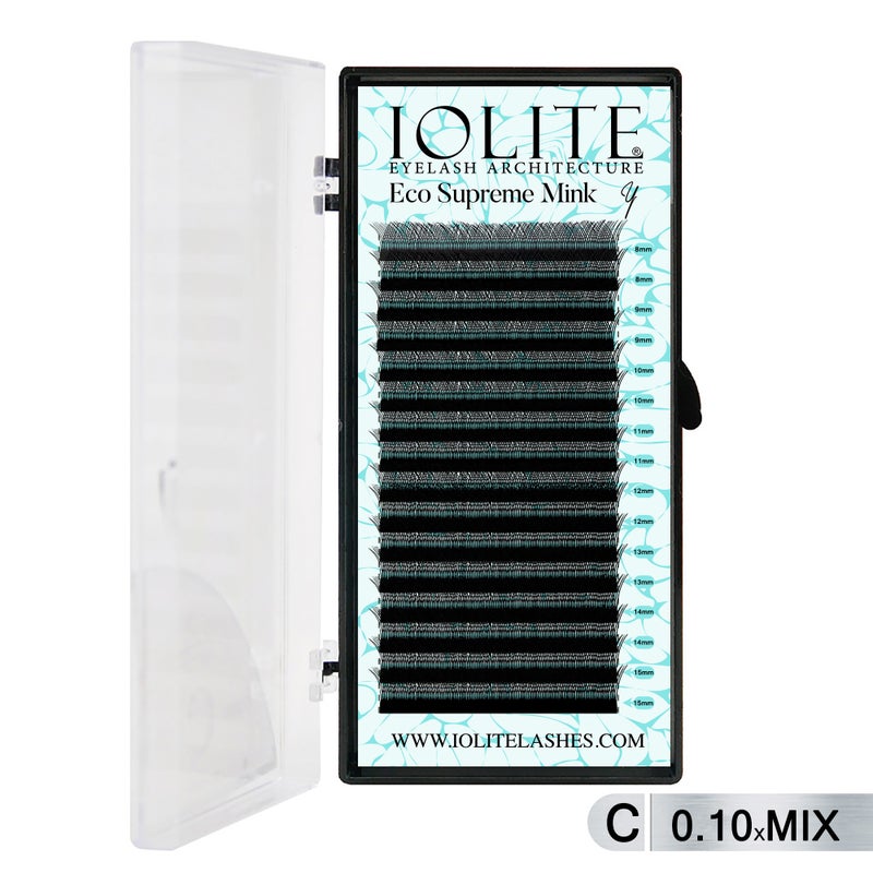 Iolite Eco Supreme Mink (Y) C curl - 0.10T Mix & 8mm to 15mm Individual Lash Extension Tray – Natural-Looking Volume False Lashes | Easy Fan Y lashes, Professional Eyelash Extensions for Lash Artists ISMYC10T - MIX