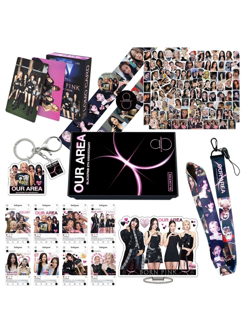 EHOME BLACKPINK 8th Anniversary Gift Box With Lomo Cards, Acrylic Stand, Hand Account Tape, Keychain, Lanyard, Stickers, Photo Card - Image 1