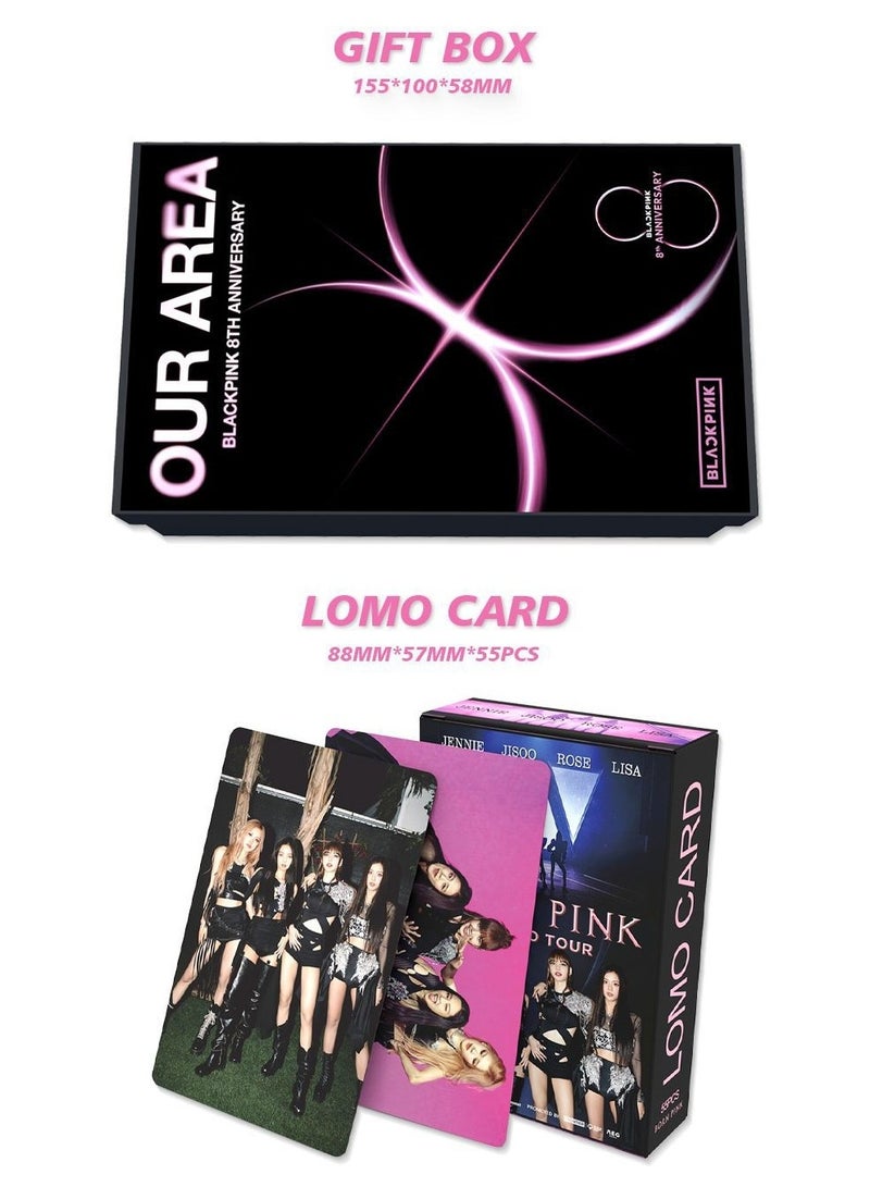 EHOME BLACKPINK 8th Anniversary Gift Box With Lomo Cards, Acrylic Stand, Hand Account Tape, Keychain, Lanyard, Stickers, Photo Card - Image 2