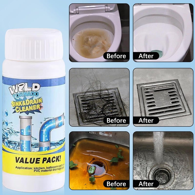 KLIFE Wild Tornado Pipe Dredge, Powerful Sink and Drain Cleaner Powder, Wild Tornado Sink and Drain Cleaner for Kitchen Toilet Pipeline Quick Cleaning Tool (2PCS) - Image 4