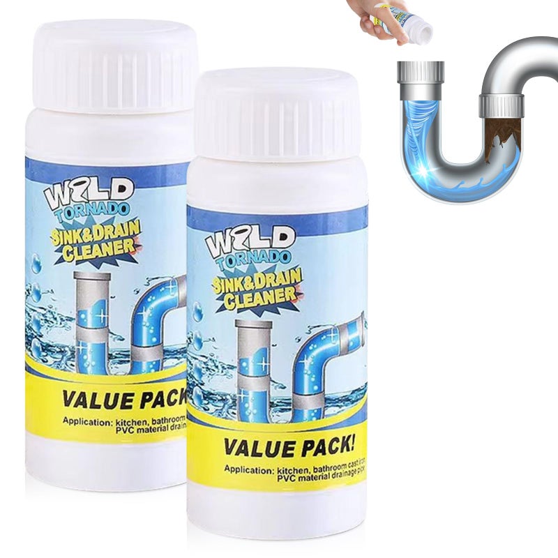 KLIFE Wild Tornado Pipe Dredge, Powerful Sink and Drain Cleaner Powder, Wild Tornado Sink and Drain Cleaner for Kitchen Toilet Pipeline Quick Cleaning Tool (2PCS) - Image 1