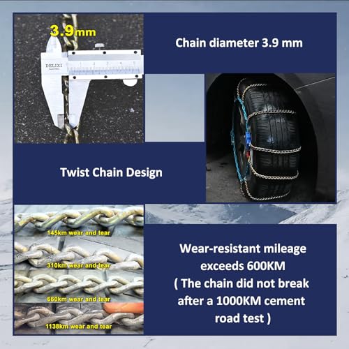 NEOCHIAEVO Auto Tightening Snow Chains Tire Chains, 1-Minute Quick Install, Twist-Link, Wear-Resistant, Universal for Car/SUV/Pickup Trucks, Multi-Weather Emergency Traction, Set of 2 (HLN-110, 3.9mm) - Image 3