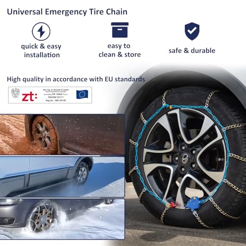 NEOCHIAEVO Auto Tightening Snow Chains Tire Chains, 1-Minute Quick Install, Twist-Link, Wear-Resistant, Universal for Car/SUV/Pickup Trucks, Multi-Weather Emergency Traction, Set of 2 (HLN-110, 3.9mm) - Image 2