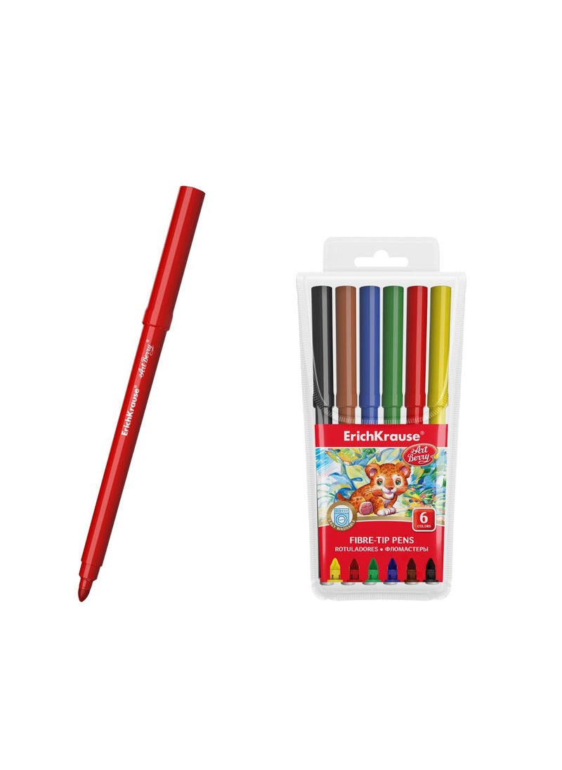 ErichKrause Fibre-tip pens ArtBerry Super Tip Easy Washable 6 colors (in PVC pouch with hanger 6 pcs) 