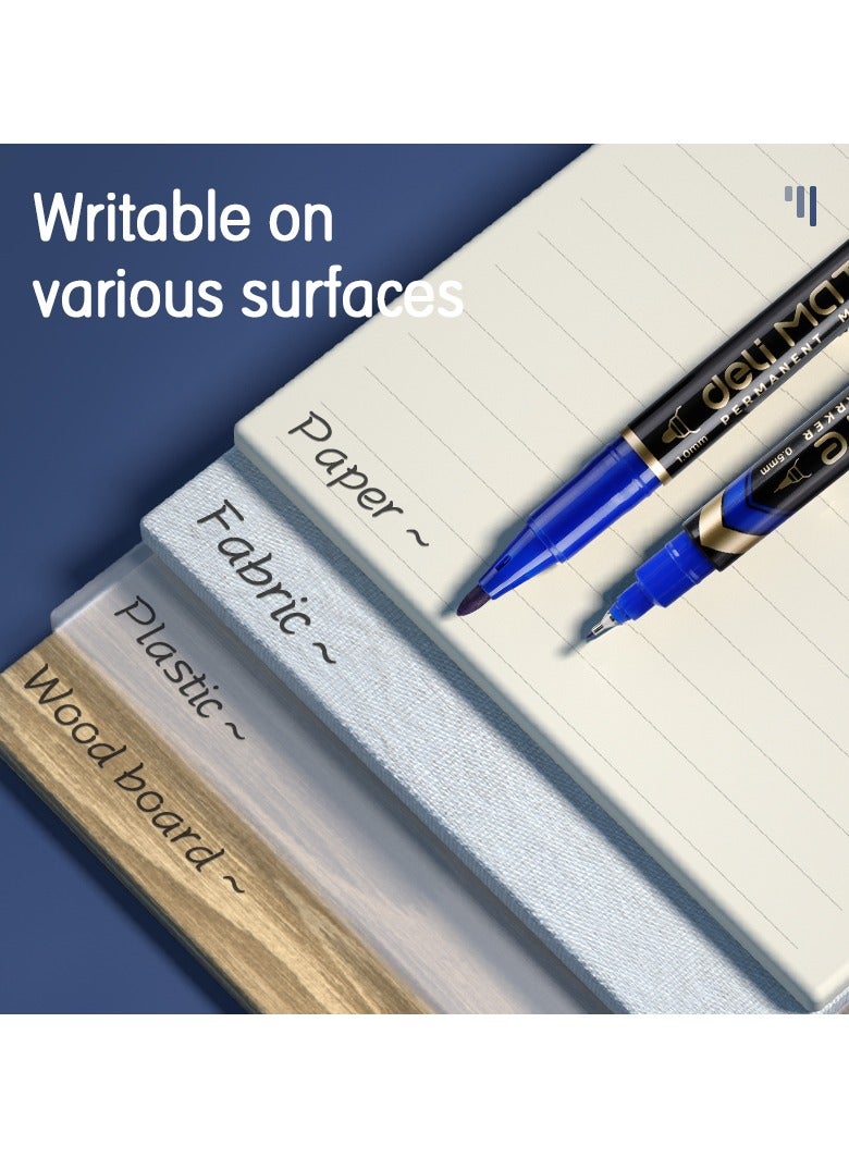 Deli EU10430 Permanent Marker (Blue, Dual-tip 1.0mm & 0.5mm, 12pcs/box) 鈥?ideal for labeling, marking, and detailed writing - Image 5