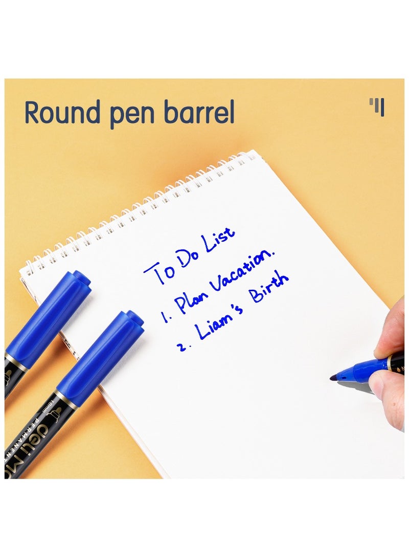 Deli EU10430 Permanent Marker (Blue, Dual-tip 1.0mm & 0.5mm, 12pcs/box) 鈥?ideal for labeling, marking, and detailed writing - Image 4
