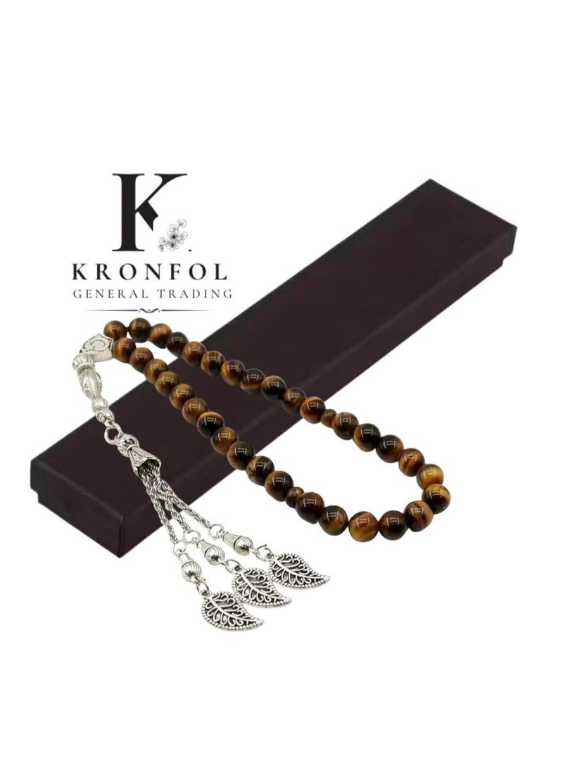 KRONFOL 33Natural Tiger Eye Stone Prayer Beads/Tasbih/10mm - Image 1