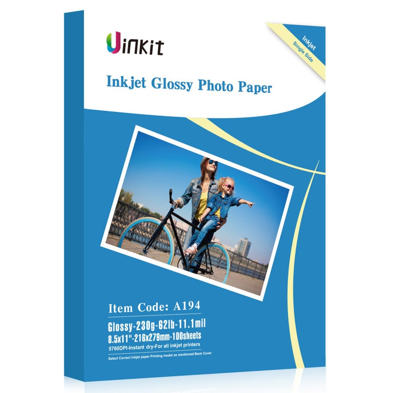 Uinkit 100 Sheets Thick Inkjet Glossy Photo Paper Picture 8.5x11 62lb 230g 11.1mil Cardstock Postcard Brochure For Dye Ink Inkjet Printer - Image 1