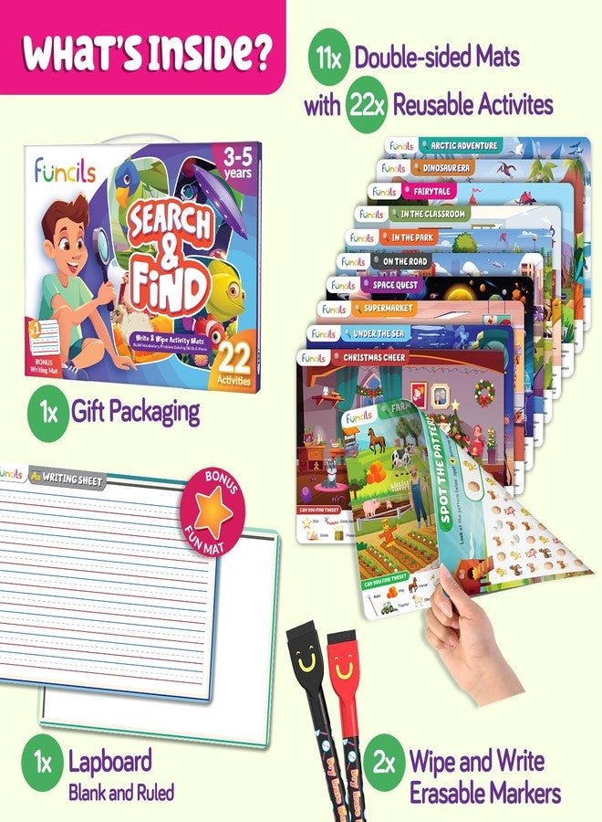 Funcils Search and Find for Kids & Toddlers - Preschool Learning Activity Book, Art and Craft Supplies, Seek Find Games, Birthday Gifts for Girls & Boys, Educational Toys for Ages 3, 4, 5, 6 Year Old - Image 2