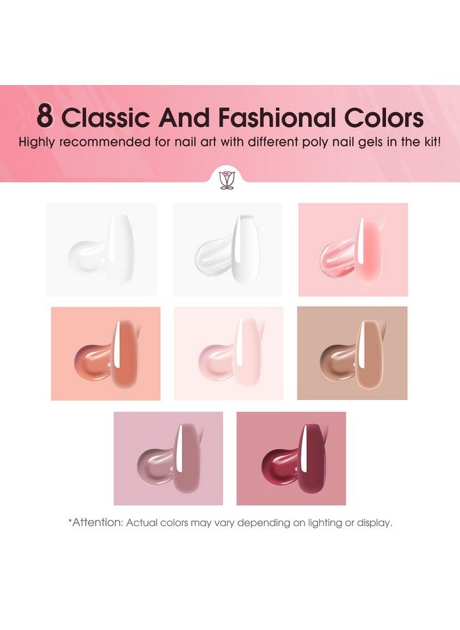 Rosalind - ROSALIND Poly Nail Gel Kit -8 Colors + White Brown Nail Art Accessories kit Clear Nude Poly Nails Gel Kit Starter Kit With Slip Solution Nude Pink Nail Extensions Gel Set with Mini UV Lamp - Image 1