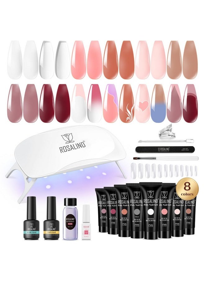 Rosalind - ROSALIND Poly Nail Gel Kit -8 Colors + White Brown Nail Art Accessories kit Clear Nude Poly Nails Gel Kit Starter Kit With Slip Solution Nude Pink Nail Extensions Gel Set with Mini UV Lamp - Image 1