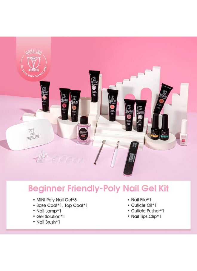 Rosalind - ROSALIND Poly Nail Gel Kit -8 Colors + White Brown Nail Art Accessories kit Clear Nude Poly Nails Gel Kit Starter Kit With Slip Solution Nude Pink Nail Extensions Gel Set with Mini UV Lamp - Image 1