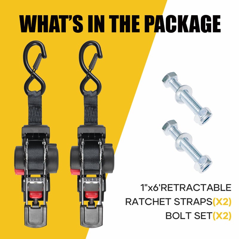 Ayaport Retractable Ratchet Straps 1 Inch X 6Ft Bolt-On Tie Down Straps To Trailer - 1410Lbs Break Strength  Heavy Duty Trailer Strap For Cargo  Boat  Jet Ski  Motorcycles  Atv - Image 5