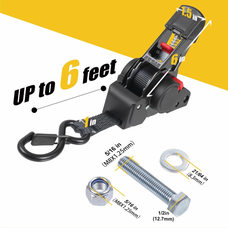 Ayaport Retractable Ratchet Straps 1 Inch X 6Ft Bolt-On Tie Down Straps To Trailer - 1410Lbs Break Strength  Heavy Duty Trailer Strap For Cargo  Boat  Jet Ski  Motorcycles  Atv - Image 4