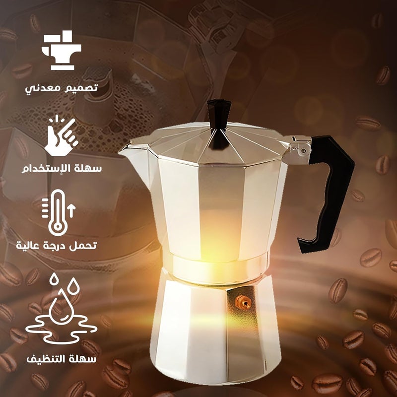 Espresso Maker 6 Cup Stovetop Moka Pot Aluminum Italian Coffee Percolator With Lid Manual Brewer Kitchen Coffee Maker(Silver) - Image 2