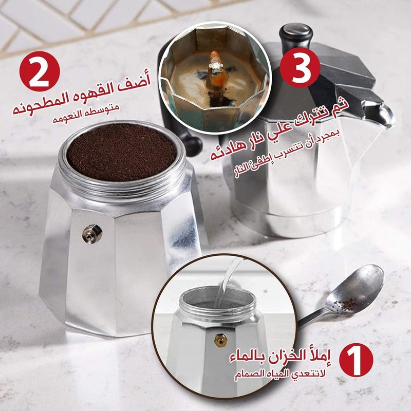 Espresso Maker 6 Cup Stovetop Moka Pot Aluminum Italian Coffee Percolator With Lid Manual Brewer Kitchen Coffee Maker(Silver) - Image 4